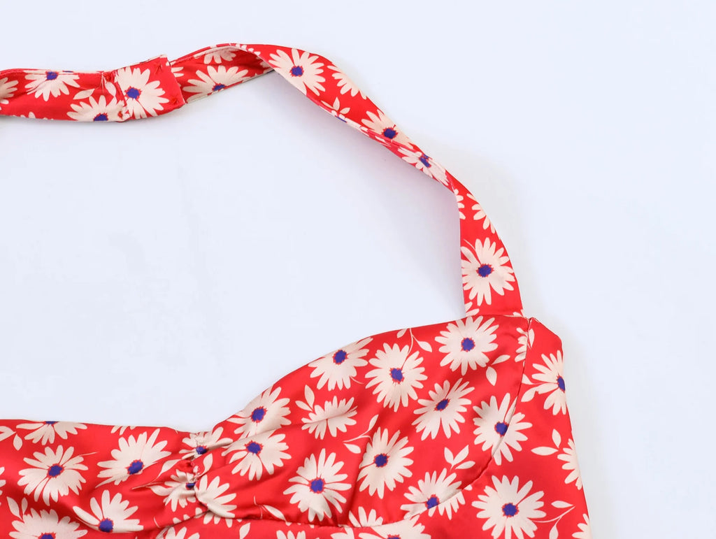 Women Floral Printed Sleeveless Strapless Mini Dresses Summer Female Hangle Neck A-Line Slim Sexy Dress Lady Chic Daily Vestidos