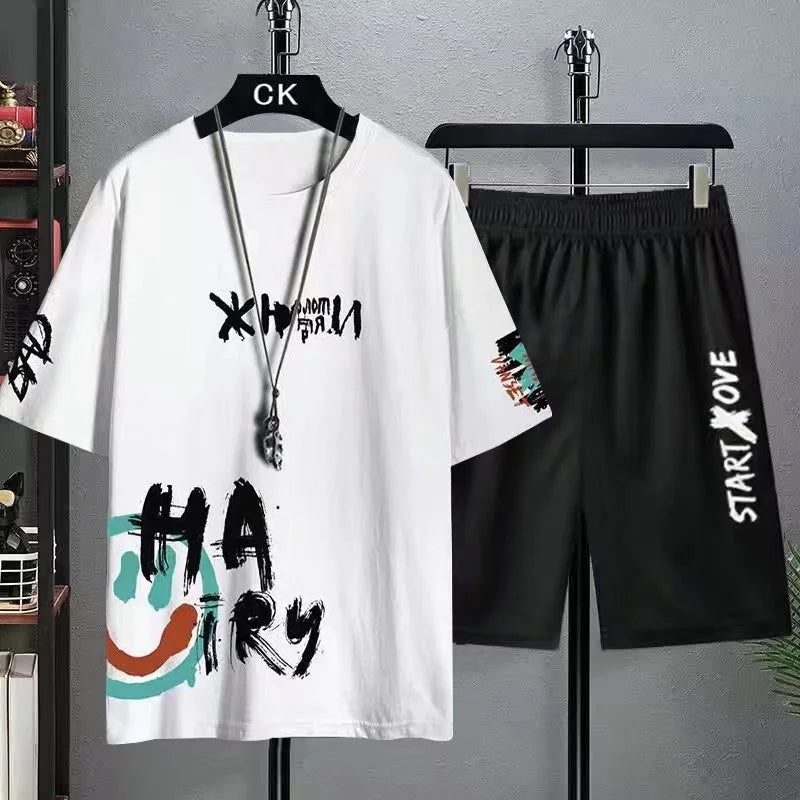 Men's T-shirt Sets Fashion Casual tracksuit men Tee Beach Shorts Sets Summer Harajuku Male Streetwear Leisure Tops men Clothes
