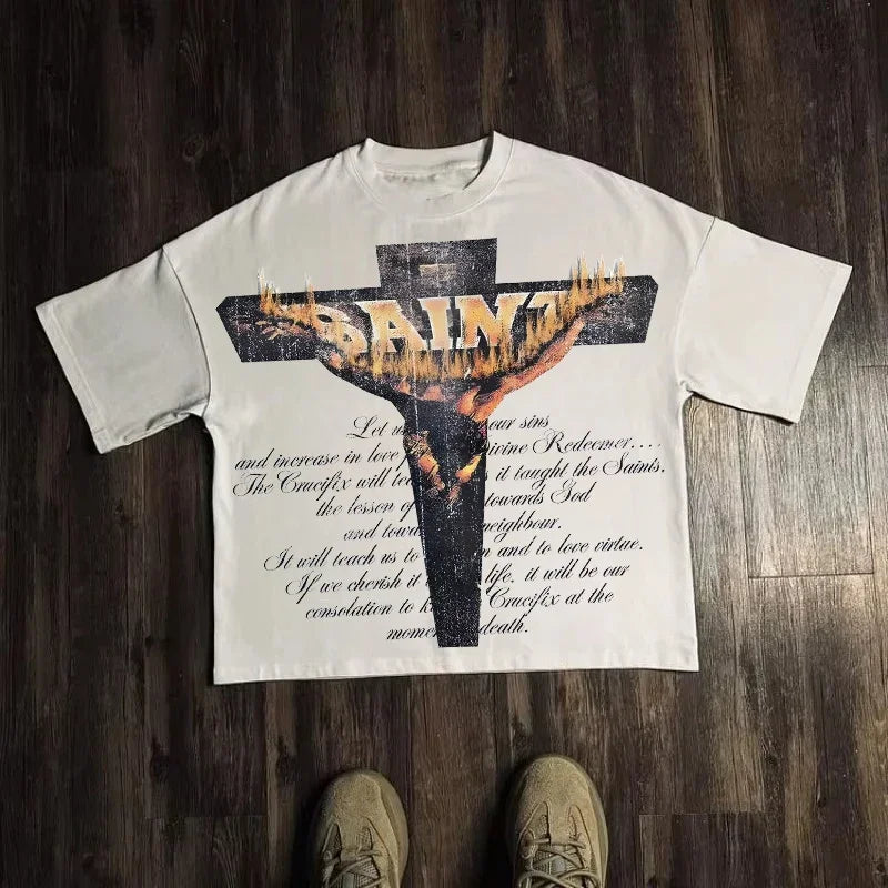Graphic T-shirt Men Vintage Top Hip Hop Streetwear Oversized Tshirt Short Sleeve Casual Clothing Summer Fashion Trendy Tee