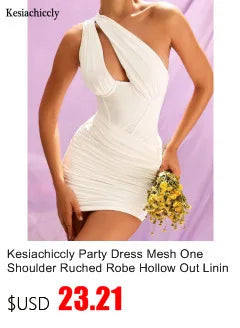 Kesiachiccly Double Layers Ruched Bodycon Dress Women Halter Bandage Mini Dress Summer White Skinny Stretchy Party Vestidos