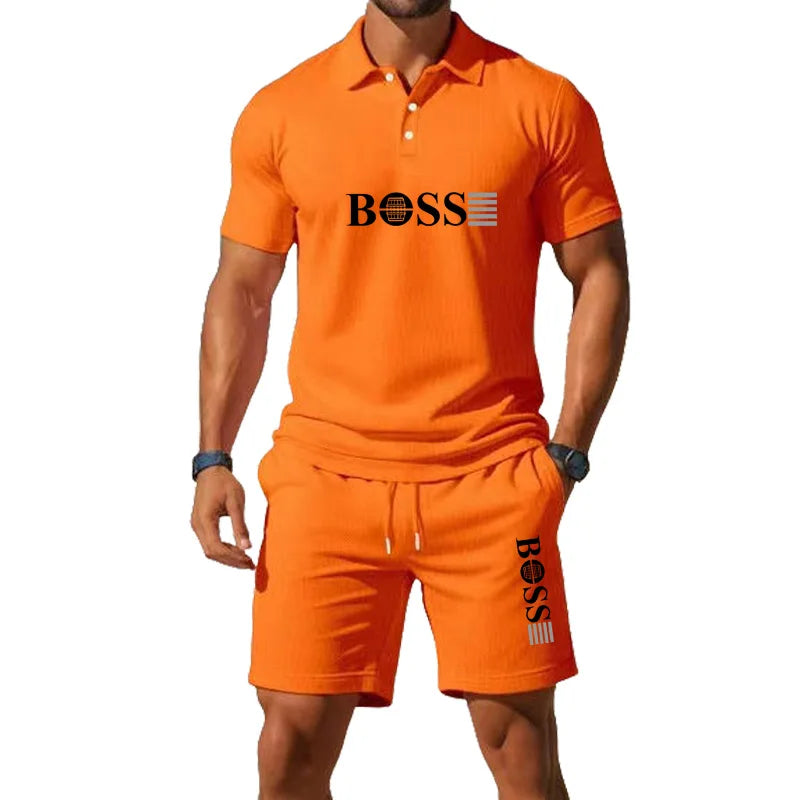 Men's Summer Casual Fashion T-Shirt Set - Men's Shorts Set, Slim Fit, Retro Money Style Collar Design