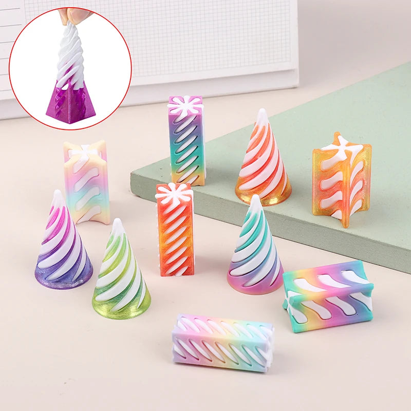 1 Piece Spiral Cone Decompression Toy 3D Printed Pyramid Impossible Pass-through Sculpture Square Pillar Helix Screw Fidget Toys