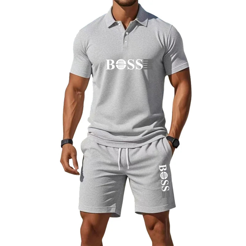 Men's Summer Casual Fashion T-Shirt Set - Men's Shorts Set, Slim Fit, Retro Money Style Collar Design