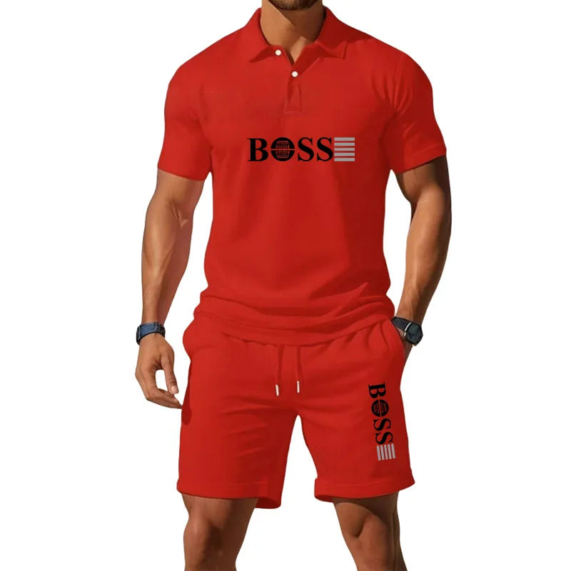 Men's Summer Casual Fashion T-Shirt Set - Men's Shorts Set, Slim Fit, Retro Money Style Collar Design