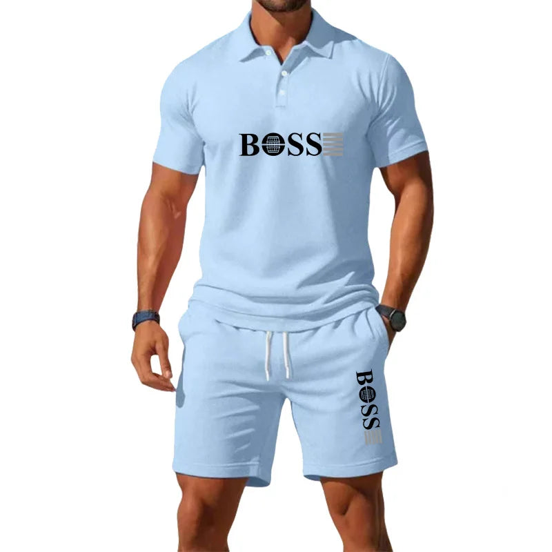 Men's Summer Casual Fashion T-Shirt Set - Men's Shorts Set, Slim Fit, Retro Money Style Collar Design