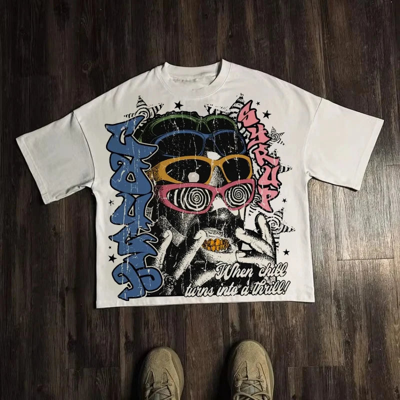 Graphic T-shirt Men Vintage Top Hip Hop Streetwear Oversized Tshirt Short Sleeve Casual Clothing Summer Fashion Trendy Tee
