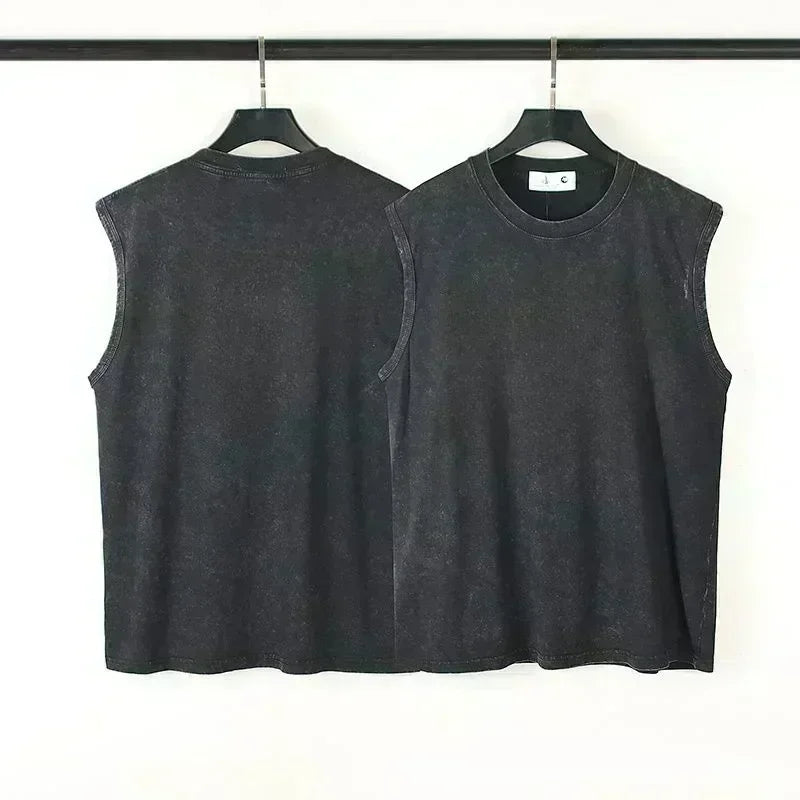 Gothic Graphic T Shirt for Men Vintage Washed Print Tank Tops Oversized Sleeveless Vest Woman Gym Y2k Clothes Streetwear Summer