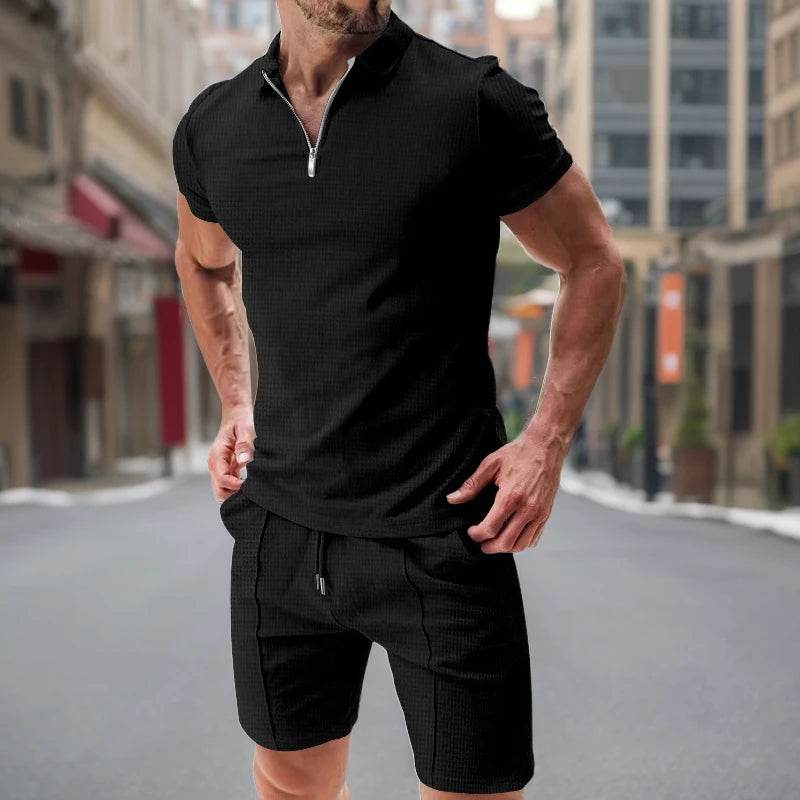 Men's Summer Polo Short‑Sleeve & Shorts Set, Trendy Casual Polo Shirt