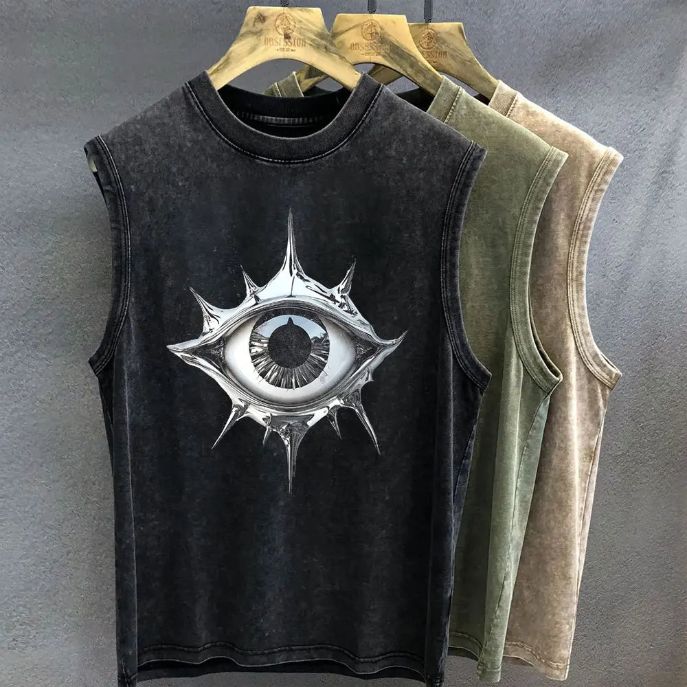 Gothic Graphic T Shirt for Men Vintage Washed Print Tank Tops Oversized Sleeveless Vest Woman Gym Y2k Clothes Streetwear Summer