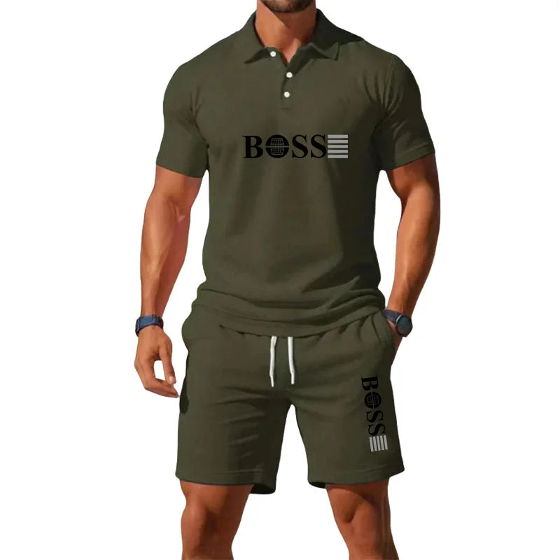 Men's Summer Casual Fashion T-Shirt Set - Men's Shorts Set, Slim Fit, Retro Money Style Collar Design