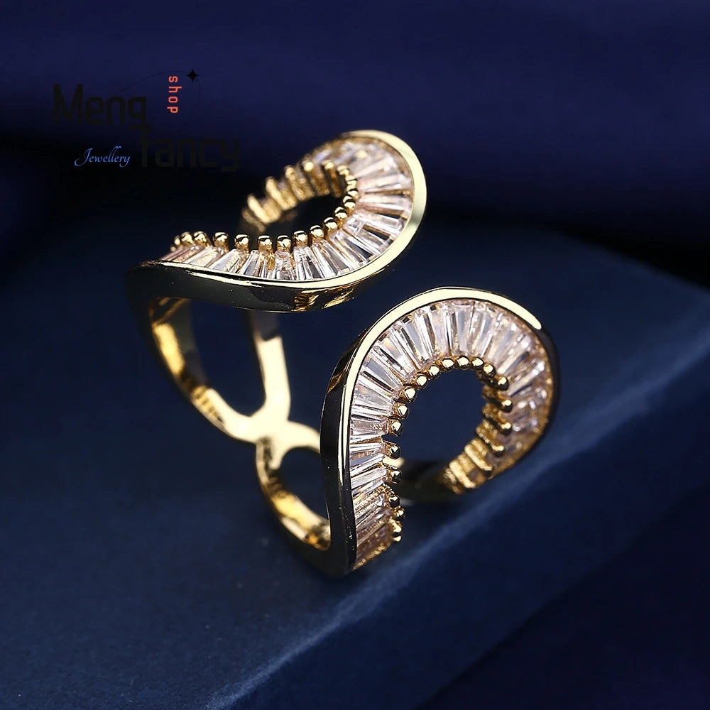 Ring Is A Fashionable And Versatile, Light Luxury Style Ring With 18K Gold And Diamond Cross Opening Fashion Jewelry Exquisite