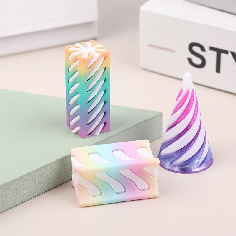 1 Piece Spiral Cone Decompression Toy 3D Printed Pyramid Impossible Pass-through Sculpture Square Pillar Helix Screw Fidget Toys