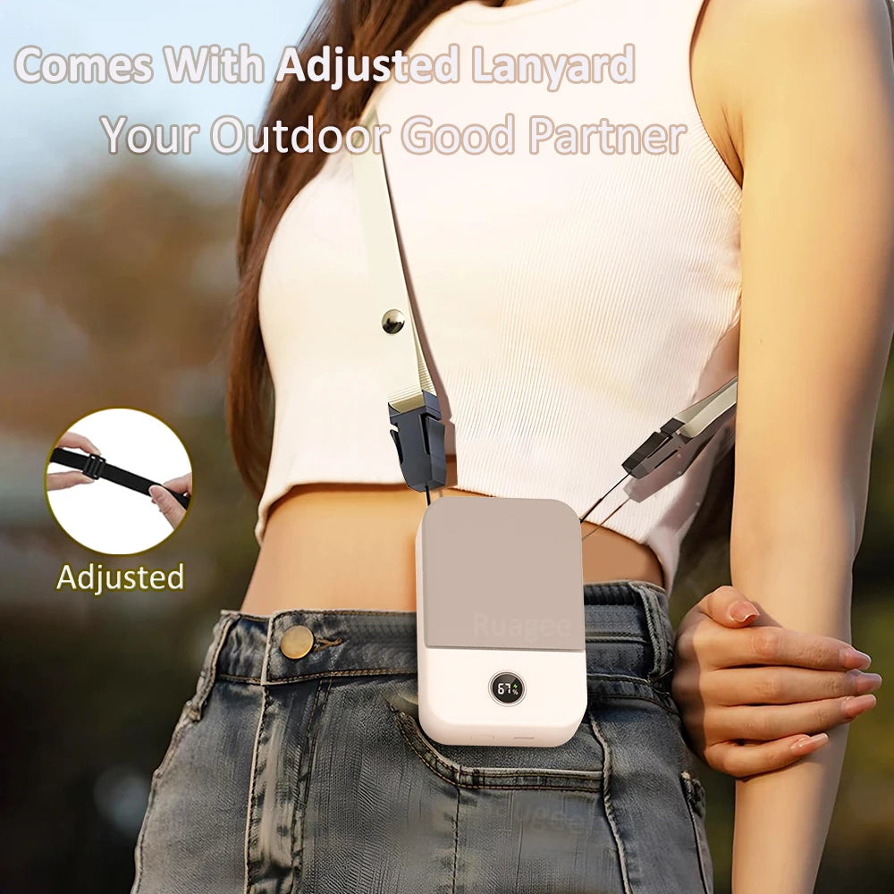 Waist Fan Portable Wearable Hanging Neck Fan USB Rechargeable Air Circulation Fan 3 Wind Speed Outdoor Bladeless Waist Clip Fan
