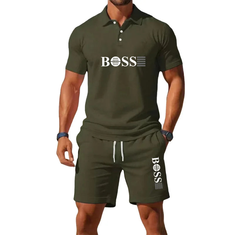 Men's Summer Casual Fashion T-Shirt Set - Men's Shorts Set, Slim Fit, Retro Money Style Collar Design