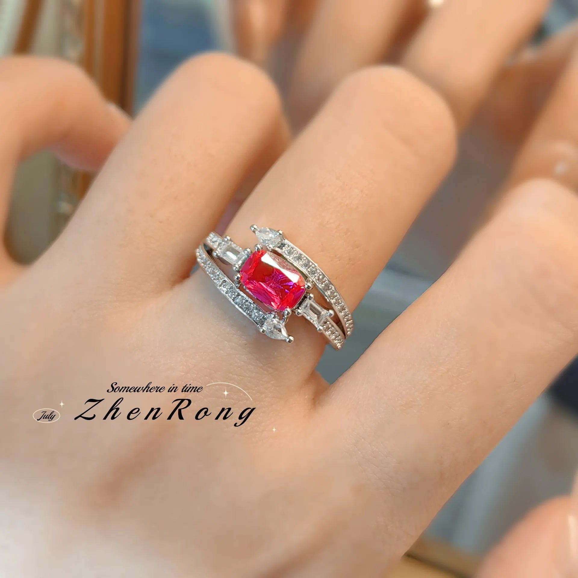 Fashion Red Corundum Ring for Women - Luxury Simulated Blood Red High-Carbon Diamond - Wedding and Engagement Exclusive Jewelry